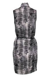 Current Boutique-Edun - Black & White Abstract Print Button-Up Silk Shift Dress w/ Frayed Trim Sz M