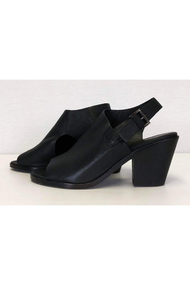 Current Boutique-Eileen Fisher - Black Leather Open Toe Mules Sz 8.5