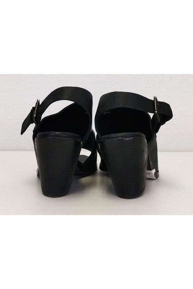 Current Boutique-Eileen Fisher - Black Leather Open Toe Mules Sz 8.5