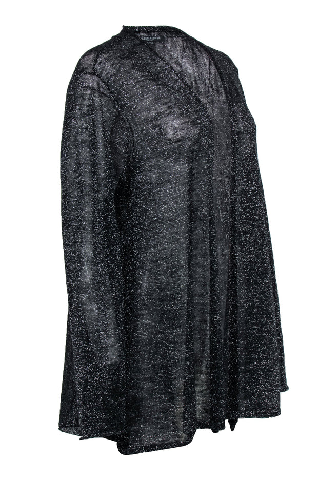 Current Boutique-Eileen Fisher - Black & Silver Metallic Thread Linen Blend Cardigan Sz 3X