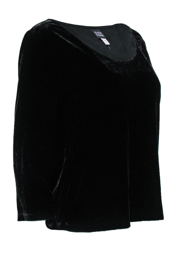 Current Boutique-Eileen Fisher - Black Velvet Three-Quarter Sleeve Top Sz S