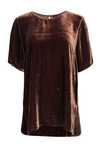 Current Boutique-Eileen Fisher - Brown Velvet Short Sleeve Top Sz S