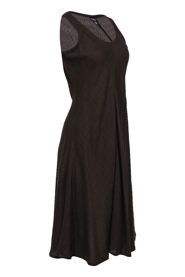 Current Boutique-Eileen Fisher - Brown Woven V-Neck Flared Hem Shift Dress Sz XS