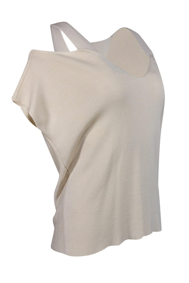 Current Boutique-Eileen Fisher - Cream Ribbed Cold-Shoulder Knit Top Sz XS