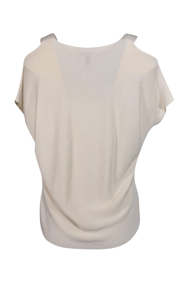 Current Boutique-Eileen Fisher - Cream Ribbed Cold-Shoulder Knit Top Sz XS