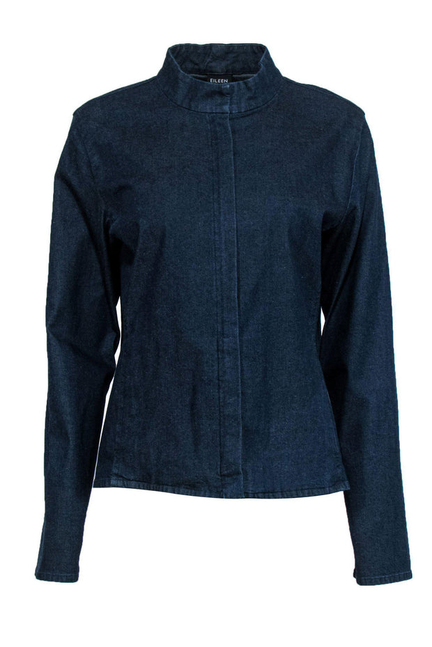 Current Boutique-Eileen Fisher - Dark Wash Zip-Up Denim Jacket Sz M