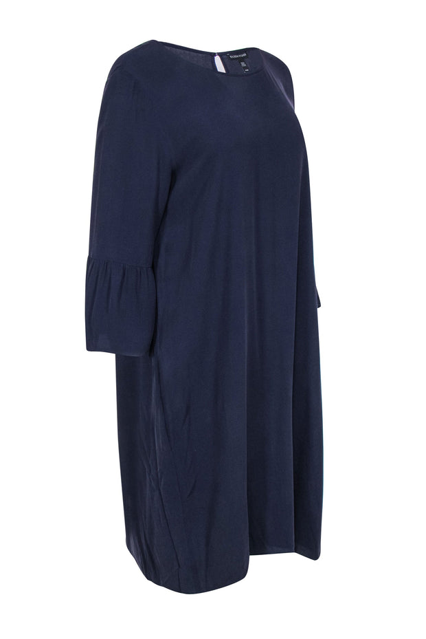 Current Boutique-Eileen Fisher - Eggplant Crepe Silk Shift Dress w/ Bell Sleeves Sz M