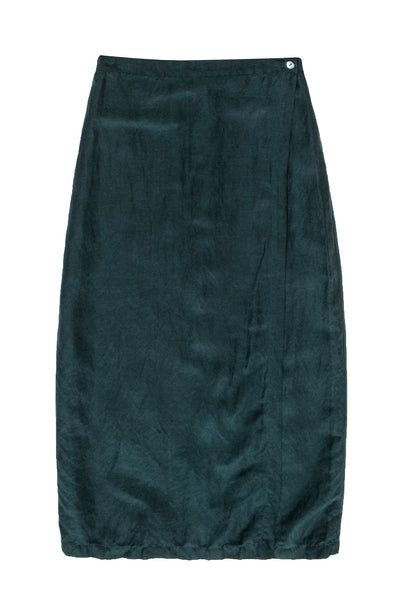 Current Boutique-Eileen Fisher - Forest Green Wrap Linen & Silk Skirt Sz M