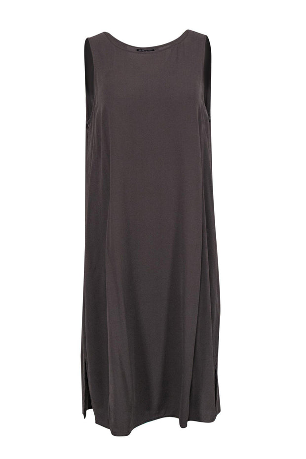 Current Boutique-Eileen Fisher - Gray Silk Sleeveless Shift Dress Sz L