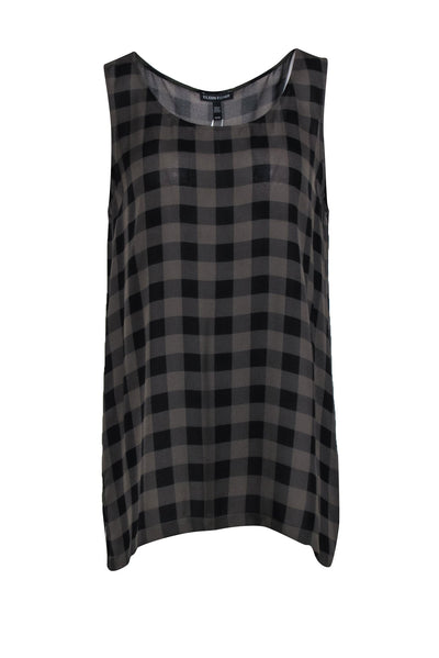 Current Boutique-Eileen Fisher - Green & Black Buffalo Check Sleeveless Silk Tunic Sz M