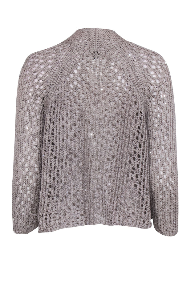 Current Boutique-Eileen Fisher - Grey Cotton Knit Open Cardigan w/ Sequin Design Sz S