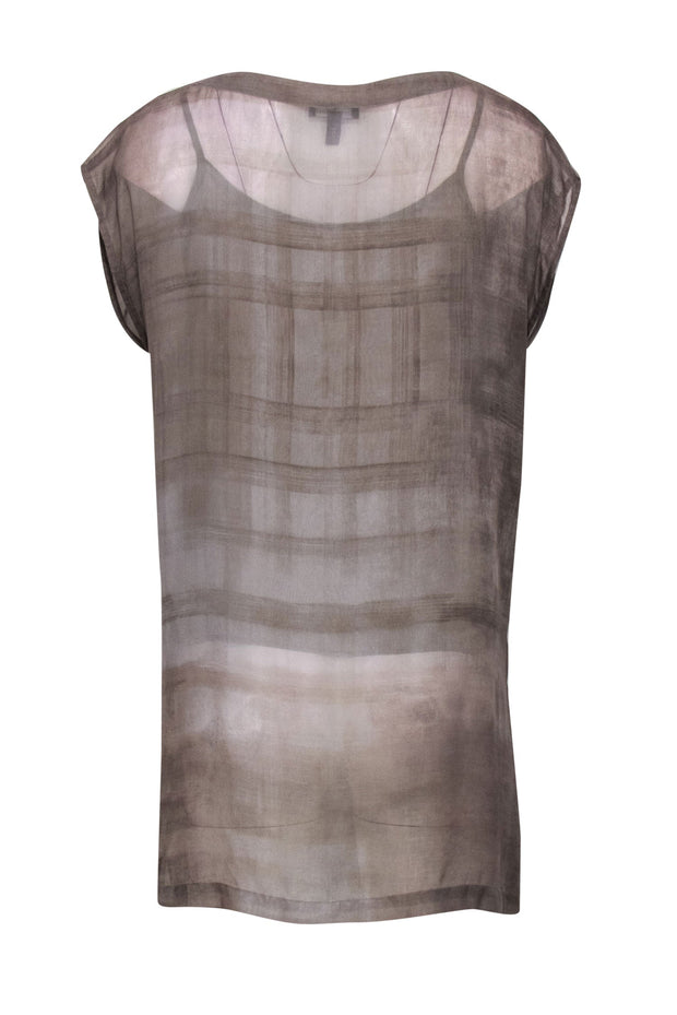 Current Boutique-Eileen Fisher - Grey Marbled Cap Sleeve Silk Tunic Sz XS