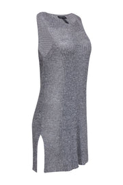 Current Boutique-Eileen Fisher - Grey & Silver Metallic Knit Sleeveless Sweater Sz M