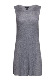 Current Boutique-Eileen Fisher - Grey & Silver Metallic Knit Sleeveless Sweater Sz M