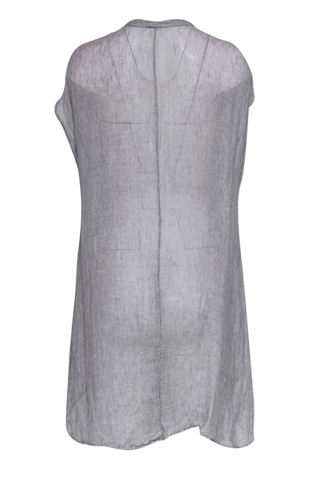 Current Boutique-Eileen Fisher - Grey Woven Button-Up Cap Sleeve High-Low Tunic Sz XL