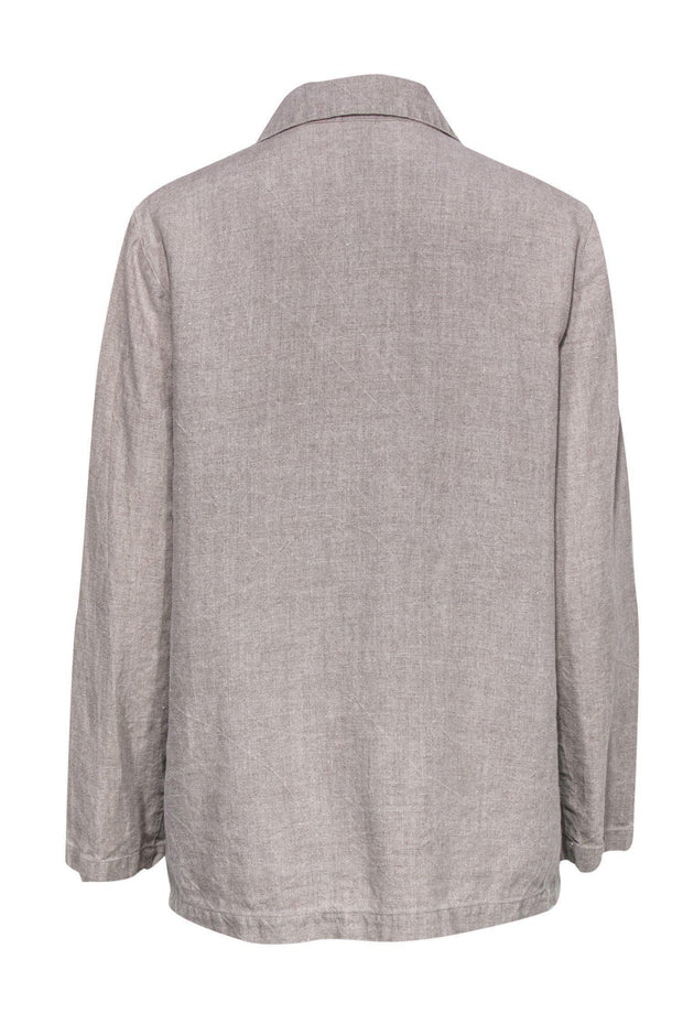 Current Boutique-Eileen Fisher - Greyish Tan Collared Button-Up Top Sz M