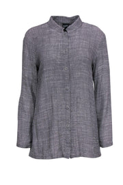 Current Boutique-Eileen Fisher - Heathered Grey Linen Blend Button Down Blouse Sz S