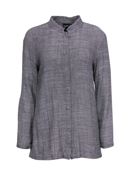 Current Boutique-Eileen Fisher - Heathered Grey Linen Blend Button Down Blouse Sz S