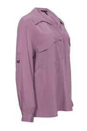 Current Boutique-Eileen Fisher - Lavender Half Button-Up Long Sleeve Silk Blouse Sz M