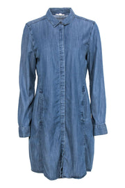 Current Boutique-Eileen Fisher - Medium Wash Chambray Button-Up Shirt Dress Sz M