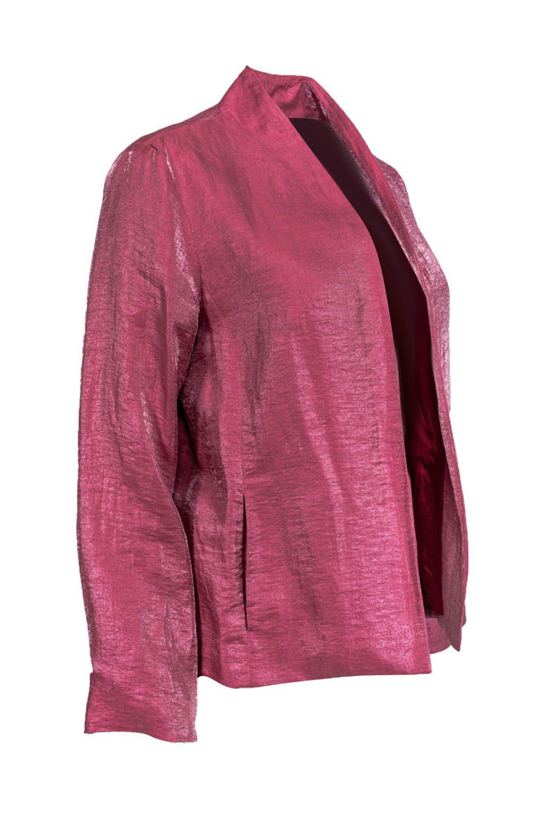 Current Boutique-Eileen Fisher - Metallic Pink Linen Open Front Jacket Sz PM