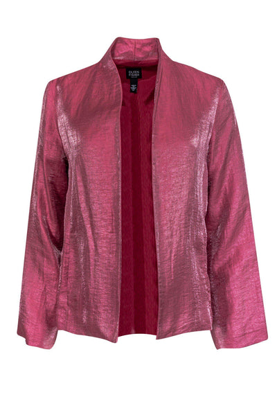 Current Boutique-Eileen Fisher - Metallic Pink Linen Open Front Jacket Sz PM