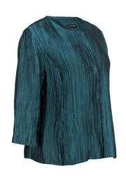 Current Boutique-Eileen Fisher - Metallic Teal Pleated Textured Silk Blend Jacket Sz M