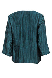 Current Boutique-Eileen Fisher - Metallic Teal Pleated Textured Silk Blend Jacket Sz M