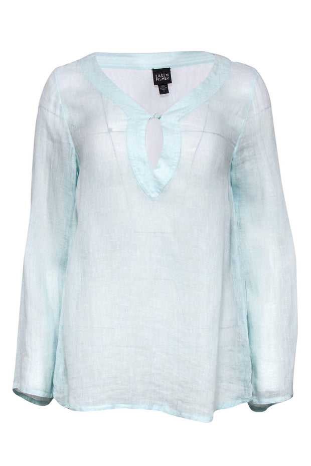 Current Boutique-Eileen Fisher - Mint Green Semi-Sheer Linen Top Sz S