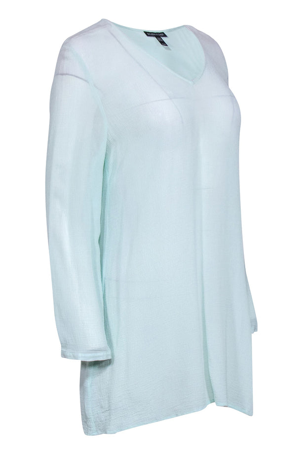 Current Boutique-Eileen Fisher - Mint Long Sleeve Silk Tunic w/ V-Neckline Sz M