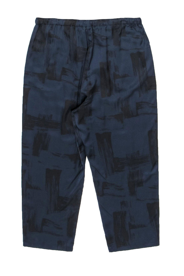 Current Boutique-Eileen Fisher - Navy & Black Silk Blend Brushstroke Print Cropped Pants Sz M