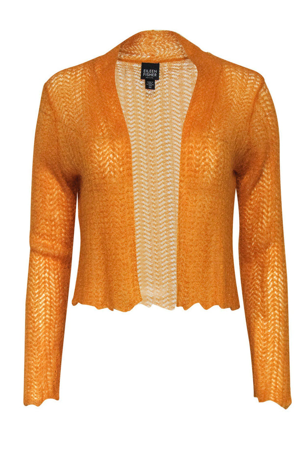 Current Boutique-Eileen Fisher - Orange Cropped Knit Cropped Cardigan Sz PM