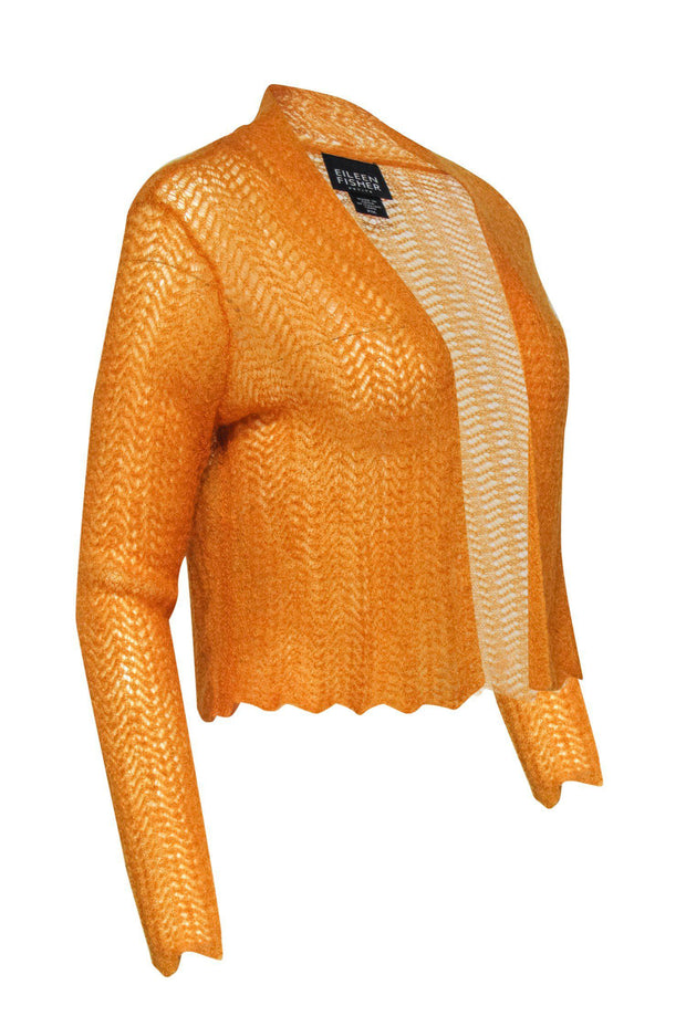 Current Boutique-Eileen Fisher - Orange Cropped Knit Cropped Cardigan Sz PM