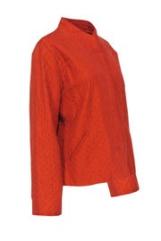 Current Boutique-Eileen Fisher - Orange Quilted Snap Button-Up Silk Jacket Sz L