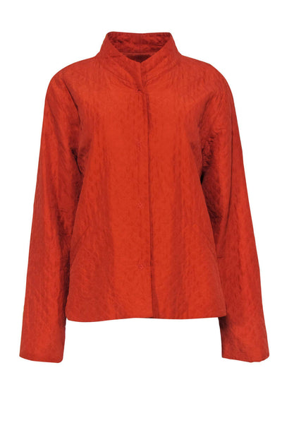 Current Boutique-Eileen Fisher - Orange Quilted Snap Button-Up Silk Jacket Sz L