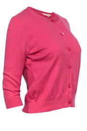 Current Boutique-Eileen Fisher - Pink Button-Up Cotton Blend Quarter Sleeve Cardigan Sz XS