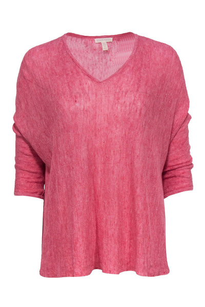 Current Boutique-Eileen Fisher - Pink Linen Quarter Sleeve Knit Sweater Sz XS