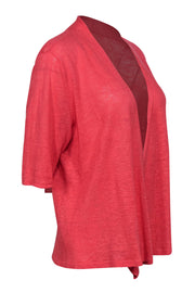 Current Boutique-Eileen Fisher - Pink Short Sleeve Knit Open Linen Cardigan Sz L