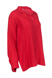 Current Boutique-Eileen Fisher - Red Long Sleeve Button-Up Linen Blouse Sz M