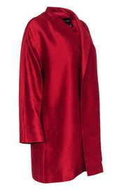 Current Boutique-Eileen Fisher - Red Metallic Silk Blend Draped Open Kimono Sz L