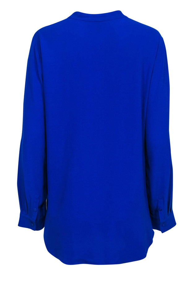 Current Boutique-Eileen Fisher - Royal Blue Silk V-Neck Peasant Top Sz M