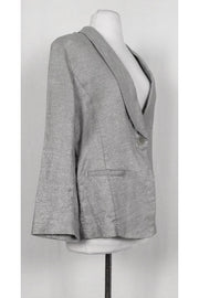 Current Boutique-Eileen Fisher - Silver Linen Shawl Collar Jacket Sz M