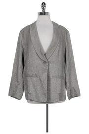 Current Boutique-Eileen Fisher - Silver Linen Shawl Collar Jacket Sz M