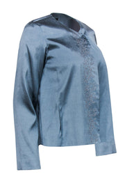 Current Boutique-Eileen Fisher - Slate Blue Embroidered Silk Jacket Sz SP