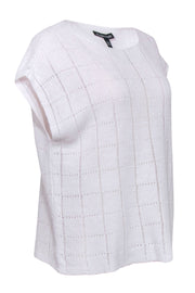 Current Boutique-Eileen Fisher - White Grid Knit Cap Sleeve Top Sz S/M