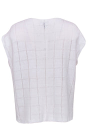 Current Boutique-Eileen Fisher - White Grid Knit Cap Sleeve Top Sz S/M