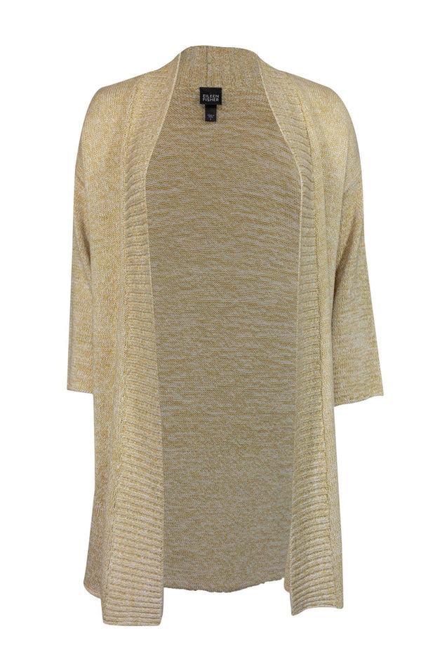 Current Boutique-Eileen Fisher - Yellow Open Front Knit Cardigan Sz S