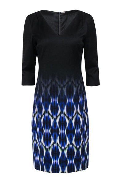 Current Boutique-Elie Tahari - Black, Blue & Green Printed Ombre Shift Dress Sz 8