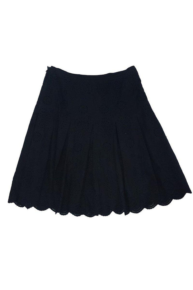 Current Boutique-Elie Tahari - Black Eyelet Flared Skirt Sz 8