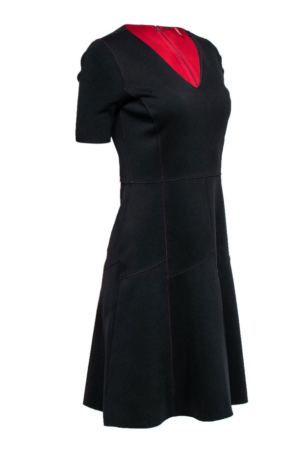 Current Boutique-Elie Tahari - Black Fit & Flare Scuba Dress w/ Red Contrast Fabric Sz 4